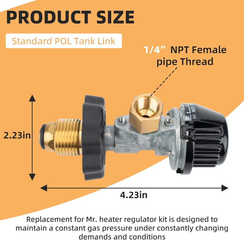 ArrogantF Propane Heater Regulator Valve Compatible with Mr. Heater Tank Top Heater MH15T, MH15TS, MH30T, MH30TS, MH45T, MH24T, Regulator Knob Also fit for SunRite Tank Top Heater SRC15T, SRC30T Portable Heater - Image 3